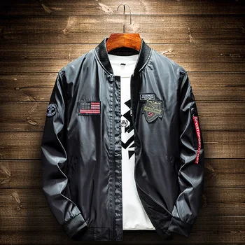 

2019 Autumn Men ' s Military Bomber Jackets Men Casual Zipper Pilot Jacket New Thin Stand Collar Male Coat on sale