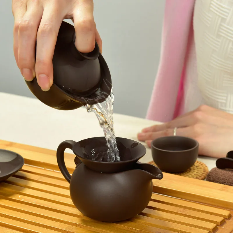 Высококачественная элегантная китайская чайная чашка Gaiwan, фиолетовая глиняная тарелка с крышкой, блюдце, чайная чашка для заваривания чая 120 мл