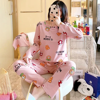 

XIZOU New 2020 Autumn Winter Women's Pajamas Sets Print Fashion Luxury Female Pyjamas Two Pieces Shirts Long Pants Sleepwear Set
