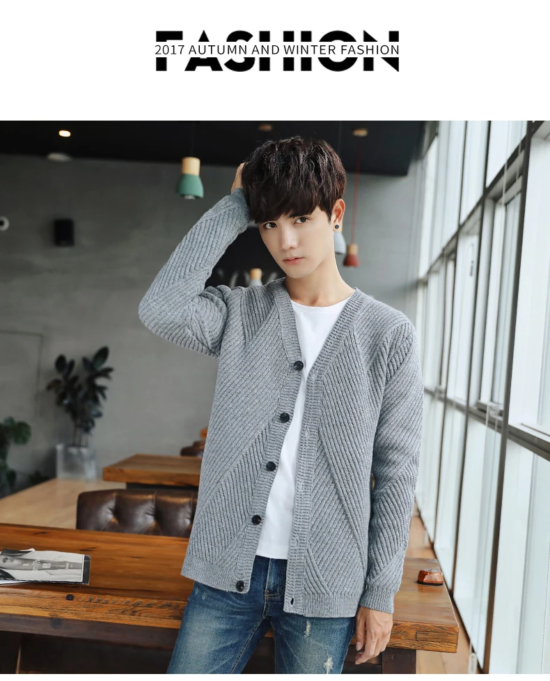 V-Neck Sweater Men's Twist Knitted Sweater Bottom Cardigan Tee Cardigan Solid Regular Casual Business Japan Style Koren Style