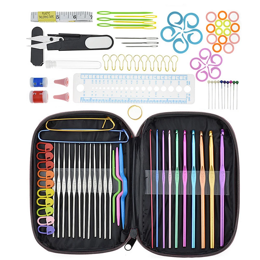 100 шт Алюминиевые крючки для вязания крючком, набор спиц для шитья, набор инструментов для плетения свитеров, коробка для хранения, аксессуары для шитья - Цвет: Black Edge