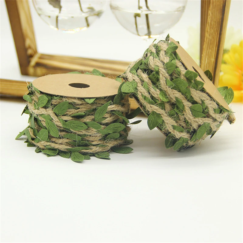 

5M 10M DIY Arrival Color Leaf Rope Natural Hessian Jute Twine Rope Burlap Ribbon Craft Vintage For Home Wedding Party Decorative