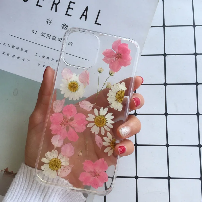 T14 Tfshining настоящий прессованный высушенный чехол с цветами для iphone 11 11pro max X XR Xs max 6 6s 7 8 plus, прозрачный чехол, блестящий девчачий чехол - Цвет: T14
