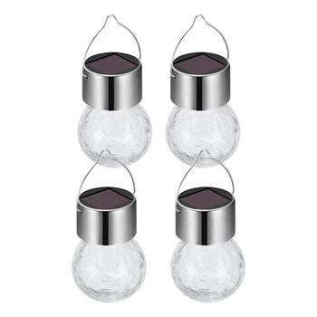 

4 Pack Solar Hanging Lights Multi-Color Changing Cracked Glass Hanging Ball Lights Waterproof Outdoor Solar Lanterns For Garden