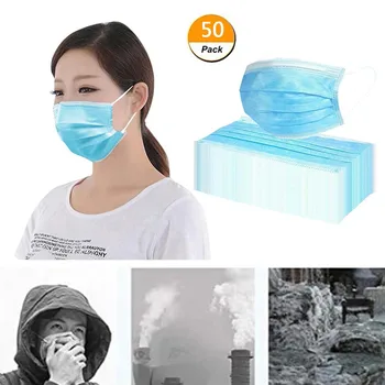 

50 Pcs Disposable Face Mask Fashion Blue Non-Woven 3 Layer Face Masks For Germ Protection For Adults Mascarillas Flag Bandana