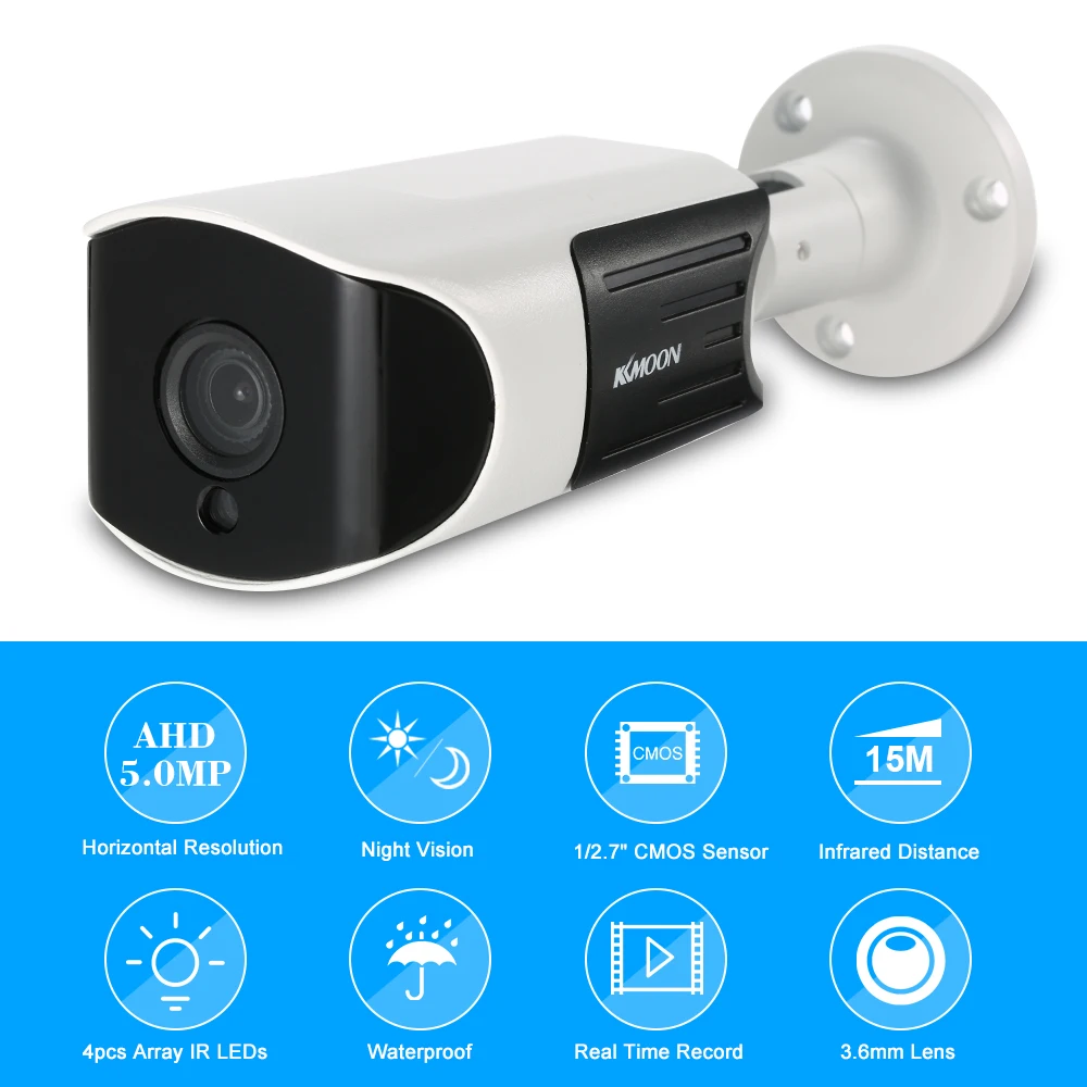 

KKmoon 5.0MP AHD Bullet Waterproof CCTV Camera 1/2.7 CMOS 4pcs Array IR Lamps Night Vision IR-CUT Home Security