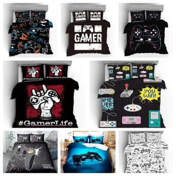 

black GAME OVER gamer gamepad 3d printed bedding set duver cover set with pillowcase home textile boys/girls king bedroom decors