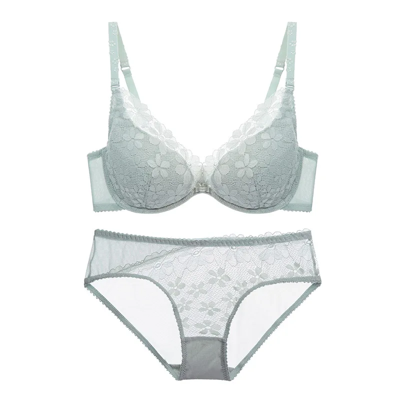 

Honviey New sexy ladies bra set comfortable adjustable thin removable straps elegant deep v with steel ring lace underwear set