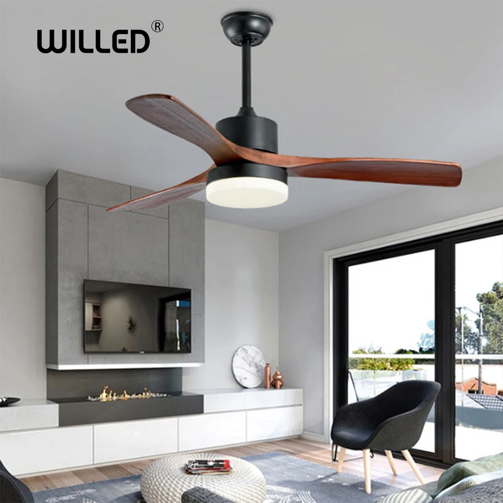

LED Ceiling Fans lamp For Living Room 220V Wooden Ceiling Fan With Lights 42 48 52 Inch Blades Cooling Remote Dimming Lamp
