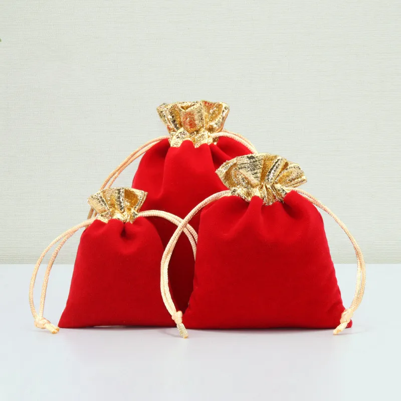 10 Pcs/Lot Christmas Package Golden Mouth Velvet Pouch with Drawstring Grand Flannel Jewelry Bags Wedding Candy Pocket best Gift Bags & Boxes Gift Bags & Boxes
