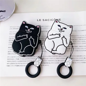 

3D Despise Cat Cartoon Case for AirPods 2 Cute Cover Silicone Bluetooth Earphone Protective Case for Airpods pro Ring Strap