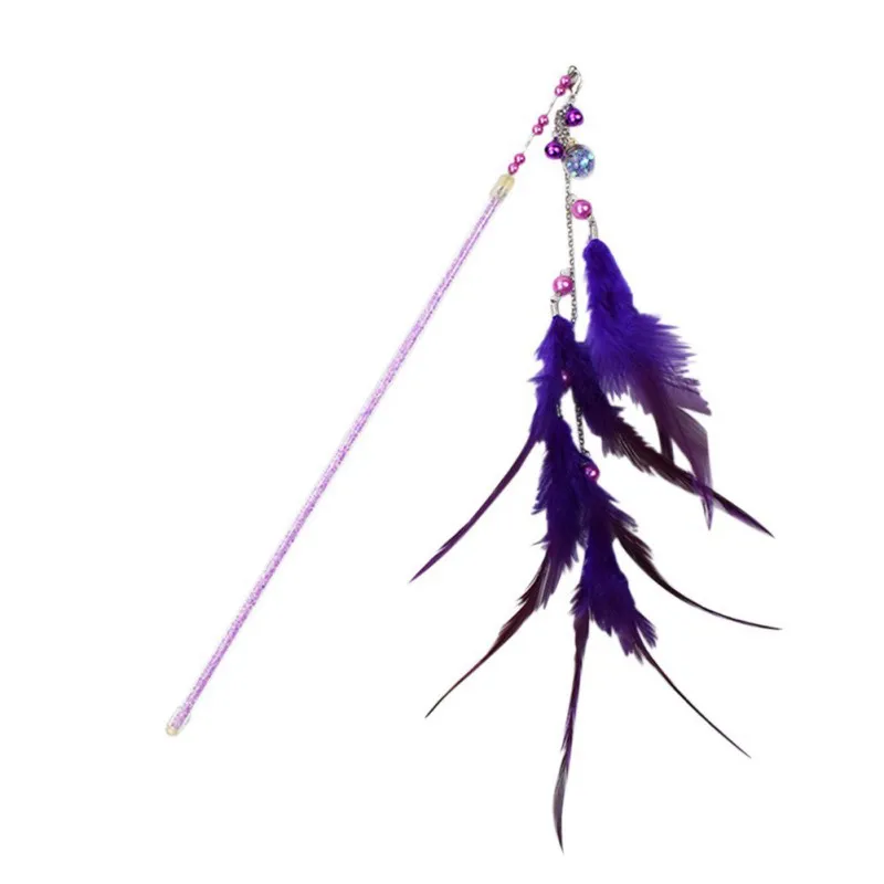 Purple 1 шт. игрушки для кошек, прорезыватель, перо, котенок, забавная Интерактивная палочка, сменные перья и маленькие колокольчики, инструмент для обучения кошек, 6 цветов - Цвет: Purple