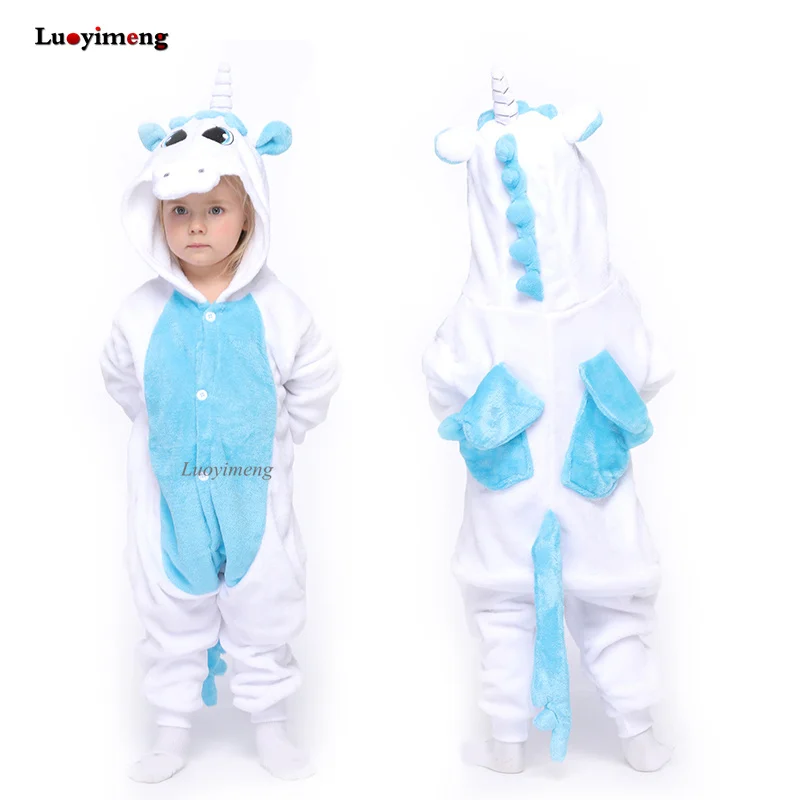Kigurumi/Детские пижамы для девочек и мальчиков; одежда для сна с единорогом; фланелевый детский Пижамный костюм с рисунком животных; зимние костюмы с котом