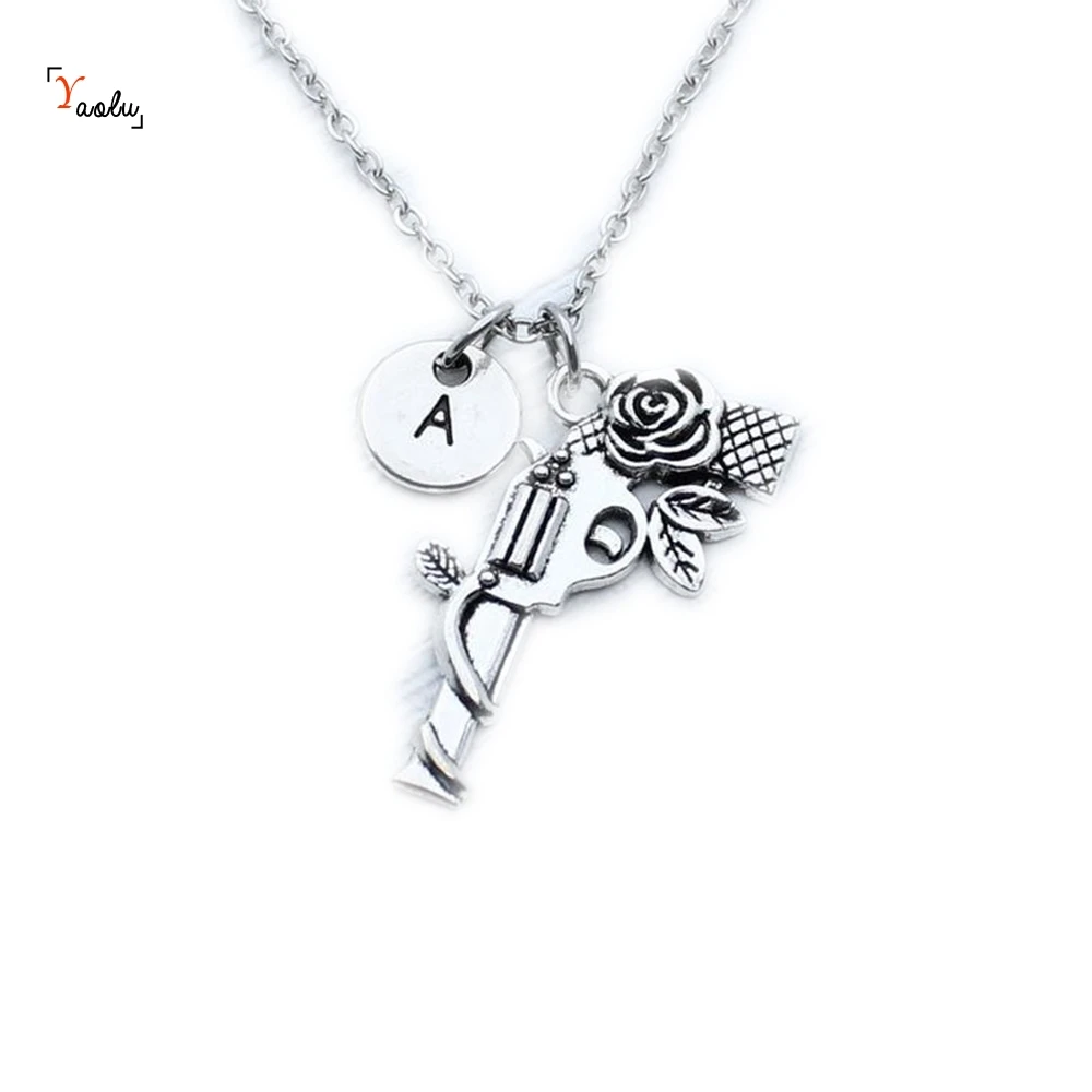 Flower Gun Necklace Personalized Flower Gun Charm Necklace Gun Jewelry Gift Idea Gift for Best Friend