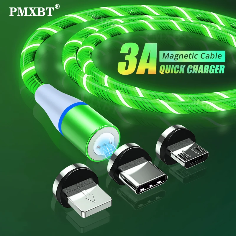 Новые светящиеся светодиодные осветительные 3A Быстрая зарядка Магнитный кабель