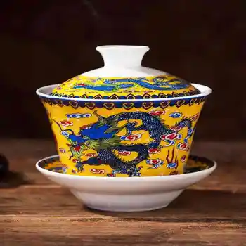 

Hot sale 240ml Jingdezhen Vintage Blue and White Porcelain Retro Dragon Painted Coffee Tea Bowl Drinkware Kung Fu Gaiwan