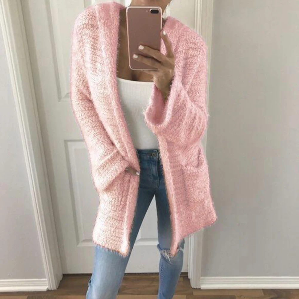 Повседневная Верхняя одежда Mantel Jacke Blusas модная женская однотонная одежда с длинным рукавом и капюшоном, вязаный кардиган, пальто, верхняя одежда
