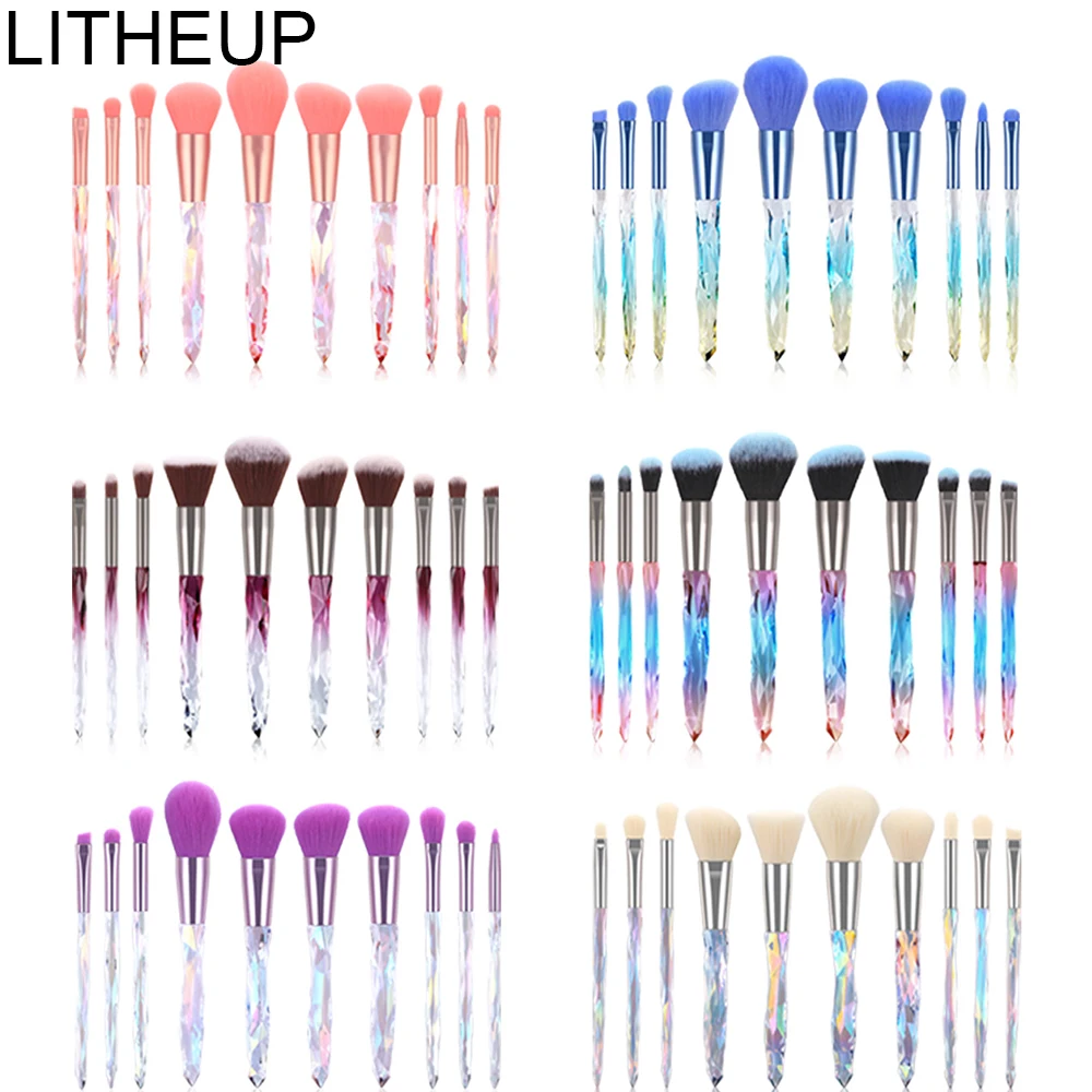 

Litheup 10pcs Transparent handle Makeup Brushes Professional Foundation Eyeliner Concealer Eyeshadow Cosmetic Makeup Brush Set
