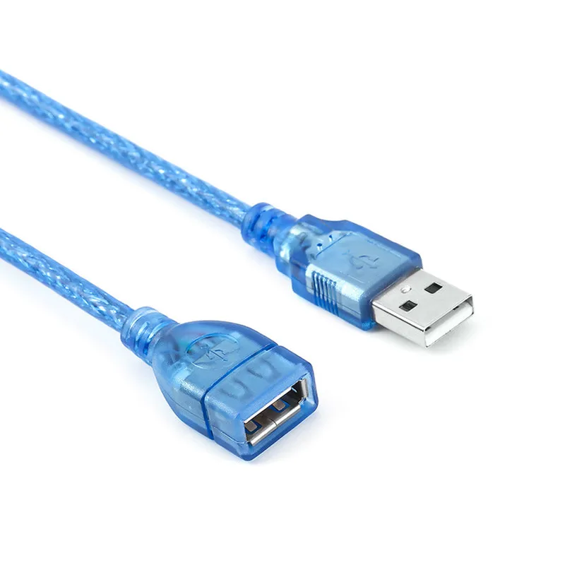 Todo cobre 0,3/0,5/1/1,5/3/5/10 metros USB azul transparente Cable de datos de extensión USB2.0 macho a hembra