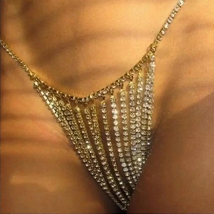 Rhinestone Simple Waist Round Body Chain Underwear Panties for Women Adjustable Crystal Thong Body Jewelry  Accessories S1083