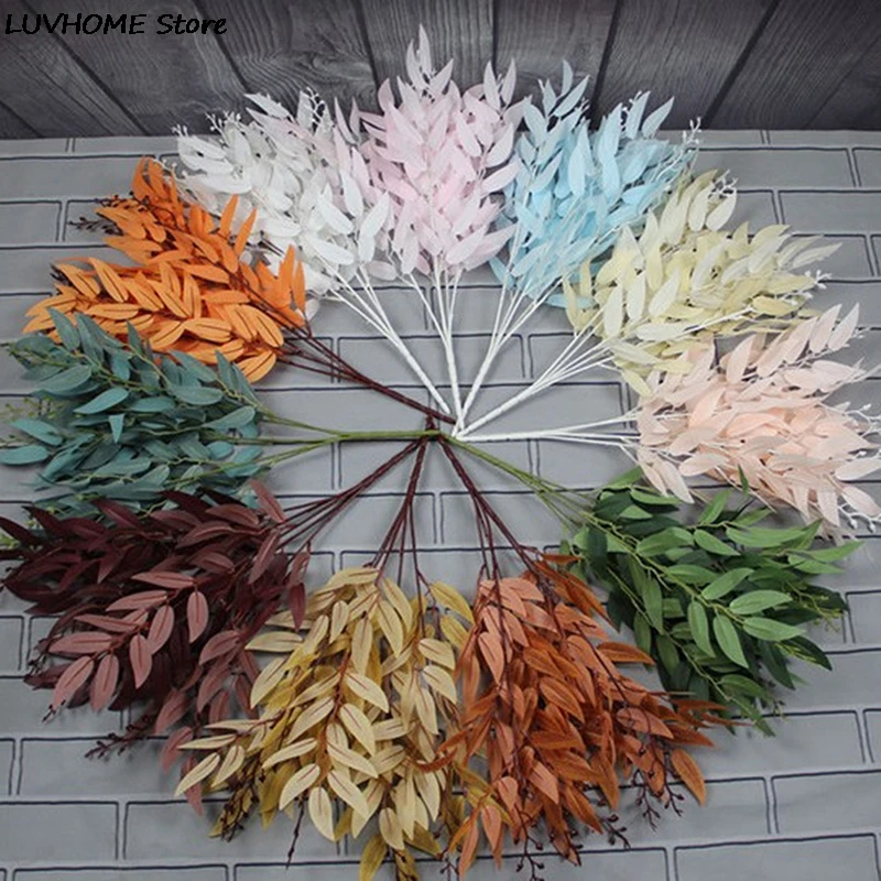 Artificial Leaves Bouquet Fake Willow Jungle Wedding Backdrop Decoration Christmas Faux Foliage Vine Party Home Decor Plant Xmas | Дом и сад