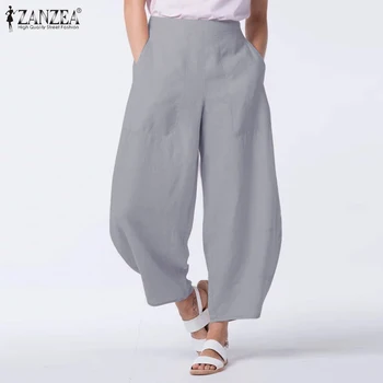 

ZANZEA Women Wide Leg Pants 2020 Fashion Female Casual Elastic Waist Trousers Office Lady Loose Pockets Streetwear Plus Size 5XL