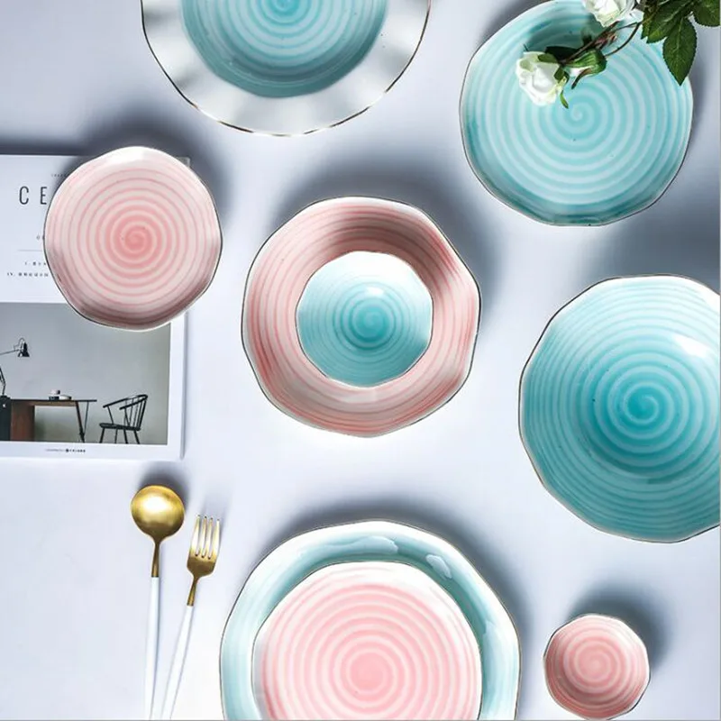 Керамическая кухонная тарелка в скандинавском стиле, посуда для еды ...