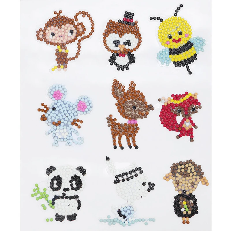 

9pcs Set Kids DIY Diamond Painting Forest Animal Bee Children's Diamond Stickers Child Toy Gift Phone Cup Decors Cartoon Sticker