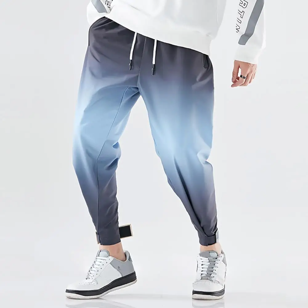 

Men's New Fashion Harem Pants Retro Patchwork Contrast Color Casual Feet Ankle-Length Pant Mid Drawstring Motion Trouser