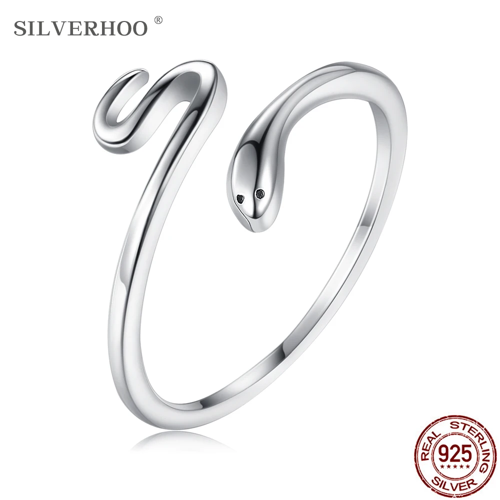 SILVERHOO Настоящее 925 стерлингового серебра Простые открытые Регулируемые кольца