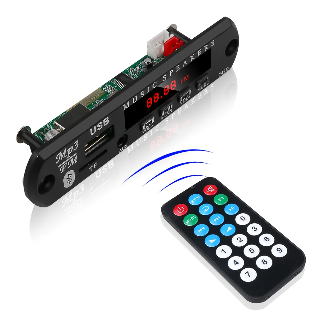 Kebidu Bluetooth автомобиля 5 V-12 V MP3 проигрыватель TF USB 3,5 мм с разъемом подачи внешнего сигнала AUX аудио декодер доска FM радио для автомобиля для Iphone и Android