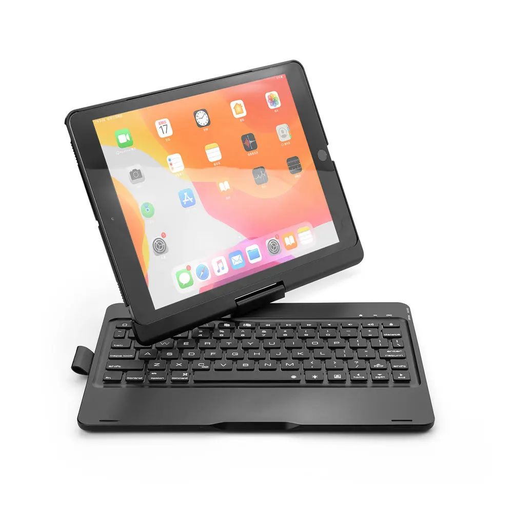 Black Для нового iPad 7 10,2 7 цветов светодиодный с подсветкой вращающийся на 360 градусов смарт-раскладушка беспроводной Bluetooth чехол для клавиатуры - Цвет: Black