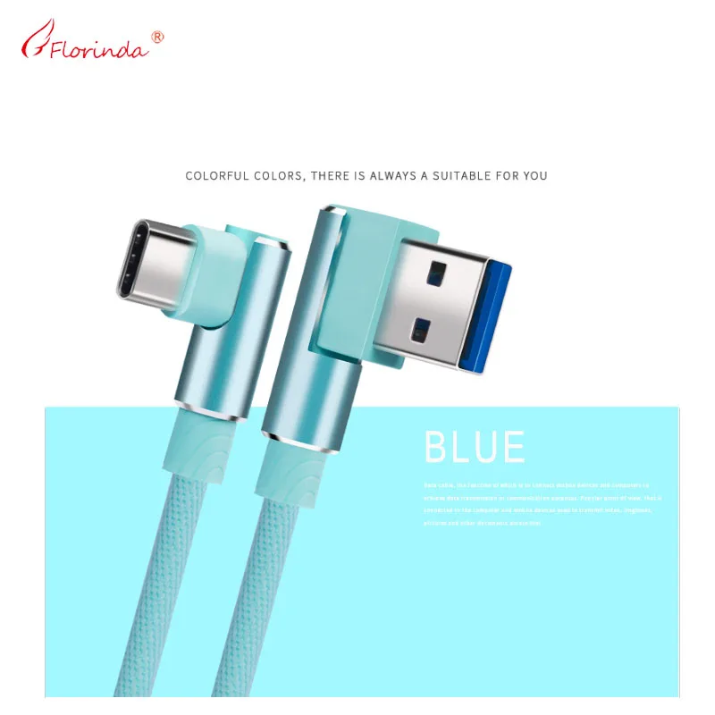 100pcs/Lot 90 Degree Charging Cable Micro USB Cables Type C Fast Charger 1M For Samsung HUAWEI Mate 20 P20 Pro Honor 1M 2M 3M - Цвет: Blue