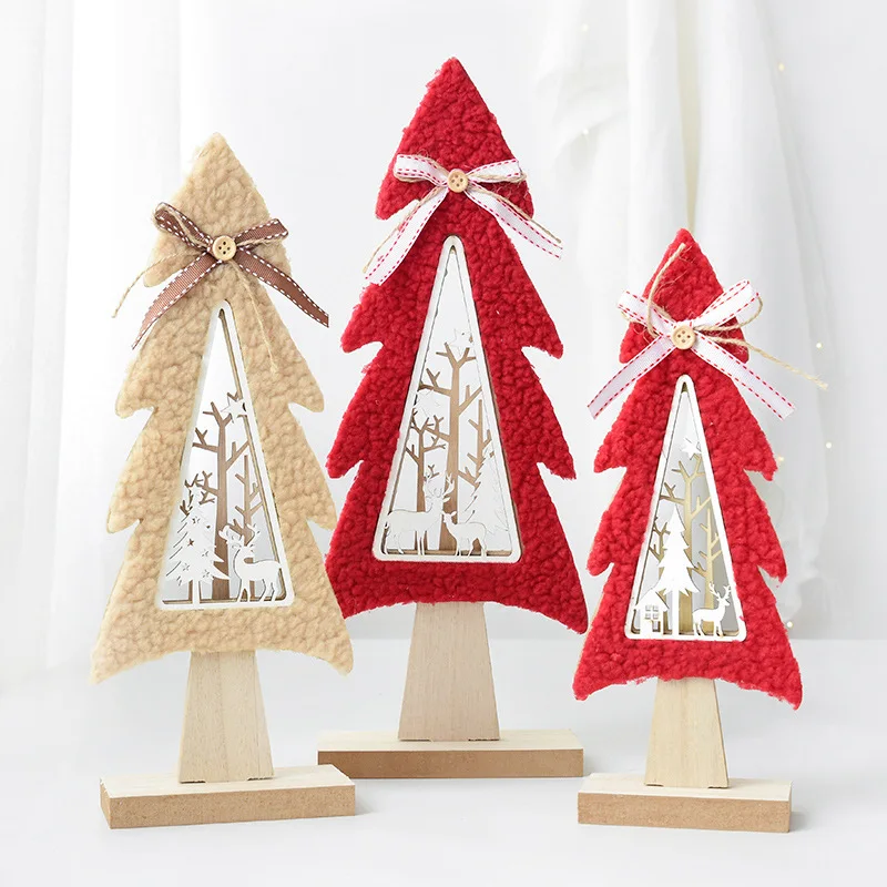 New Nordic Wood Plush Hollow Mini Christmas Tree Desktop Decoration Ornaments Elk Christmas Decorations QW217