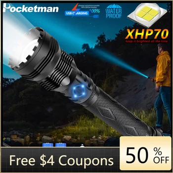 

[BEST DEAL]Super Powerful XHP70 LED Flashlight LED Torch USB XHP50 Zoom Tactical Torch 18650 26650 Rechargeable Battery