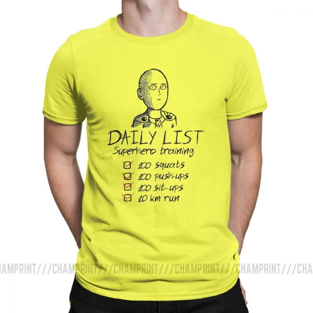 One Punch Man, футболки для мужчин, Saitama OPM Oppai, Аниме Манга, чистый хлопок, футболки, короткий рукав, футболка, одежда с принтом - Цвет: Цвет: желтый
