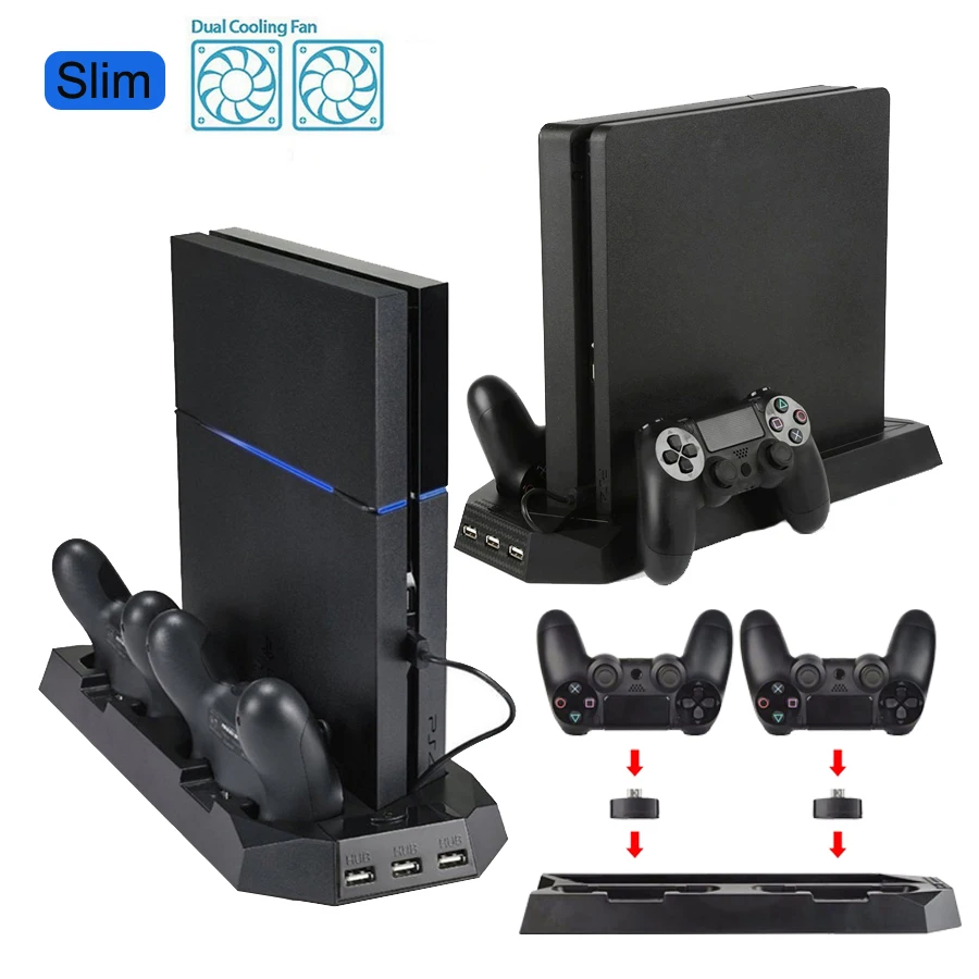 Вертикальная док-станция для зарядки PS4 с вентилятором охлаждения и двумя