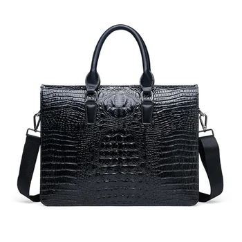 

New Men's Business Briefcase Crocodile Leather Laptop Bag Large Capacity Handbag Waterproof Messenger Bag Fashion Shoulder Bag