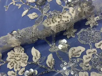 

newest style White embroidery sexy tulle mesh lace fabric with full beads JOY-31510 french style seuqins lace for wedding dress