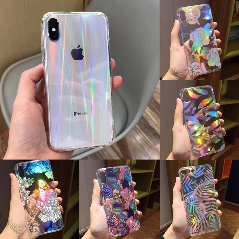 Модный градиентный Радужный лазерный чехол для iPhone 12 11 Pro XS Max Xr прозрачный