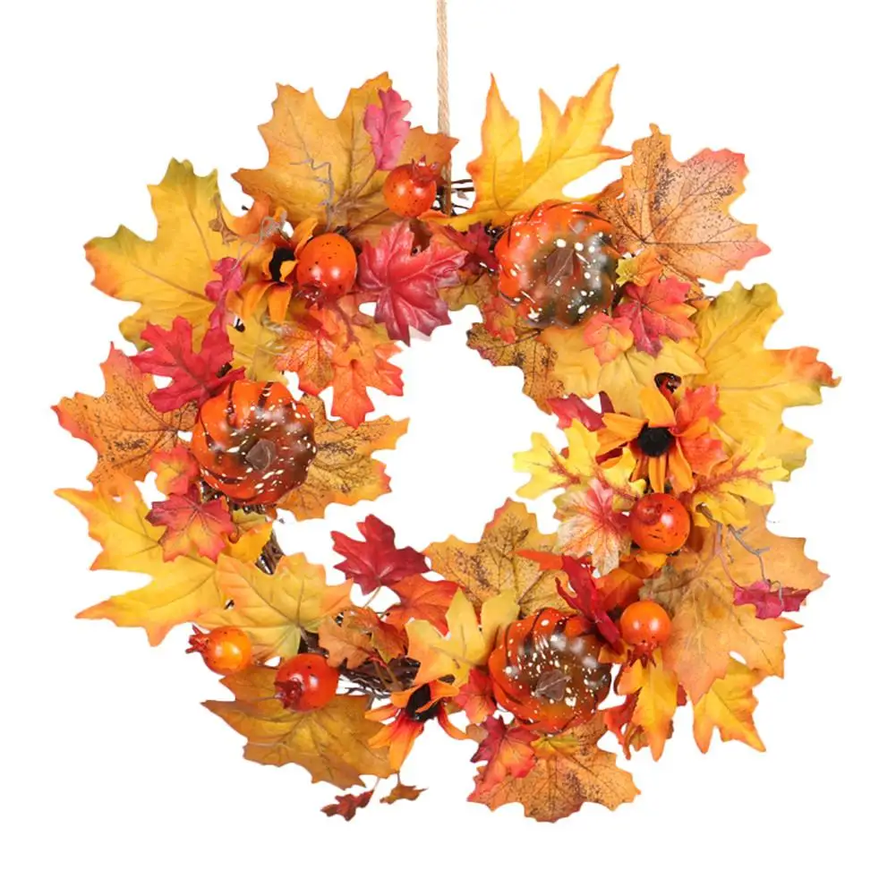 

40CM Pumpkin Acorn Fruit Vine Wreath Christmas Home Decoration Large Pine Nuts Maple Leaf Halloween Thanksgiving Wall Hanging
