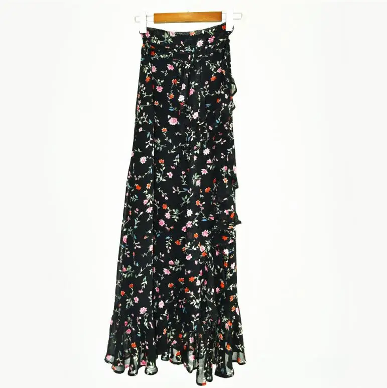 

Women Skirt 2019 Spring/Summer Nordic Ruffled Red Flower Green Wrap Skirt