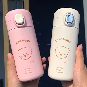 

Brief Cute Bear 304 Snap Cap Stainless Steel Thermoses Sealed Leak Proof Cooling 300ml Portable Outdoor Vacuum Insulation Bottle