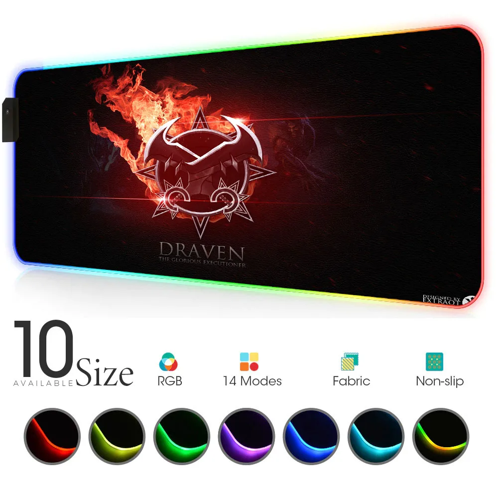 

Laptop RGB Mouse Pad draven league of legends Black And red Gamer Accessories LED MousePad XXL Gaming Rubber mat with Backlit