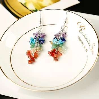 

1pc Handmade Multicolor Shaped Natural Repair Yoga Beads Ms. Drop Earrings Gem Natural Stone Ear Jewelry