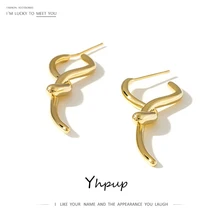 Yhpup корейские простые медные геометрические серьги-гвоздики, массивные золотые серьги для женщин, ювелирные изделия для вечеринки, подарок, бижутерия En Argent 925