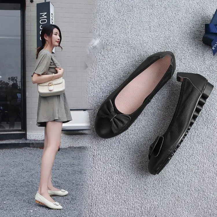 

2019 Autumn Low-top Shoes Full-grain Leather Middle-aged Youth Bow Moccosins