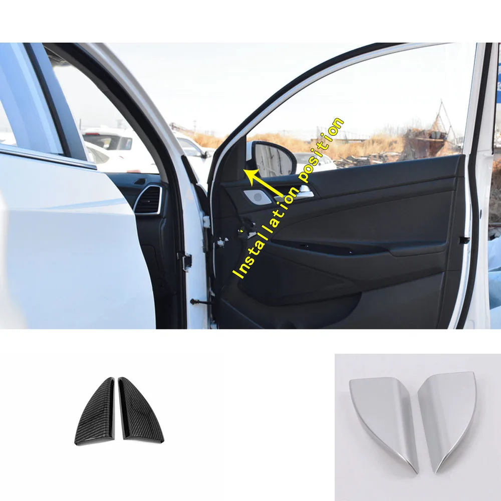 

Car Stick ABS Chrome Frame Inner A Column Audio Speak Sound Ring Circle Lamp Trim 2pcs For Hyundai Tucson 2019 2020
