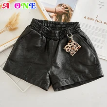 Осенне-зимние шорты для маленьких девочек модная черная Дизайнерская одежда из искусственной кожи для девочек от 2 до 14 лет