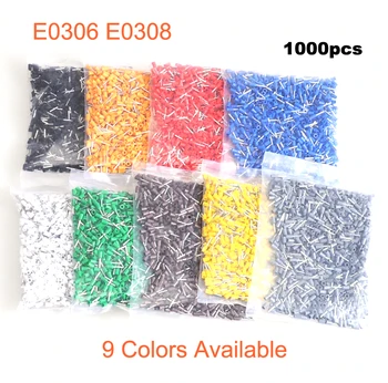 

1000pcs Copper Tube insutated cord end terminals Electric crimp terminal wire connector E0306 E0308 cable ferrules VE 24AWG 3mm2